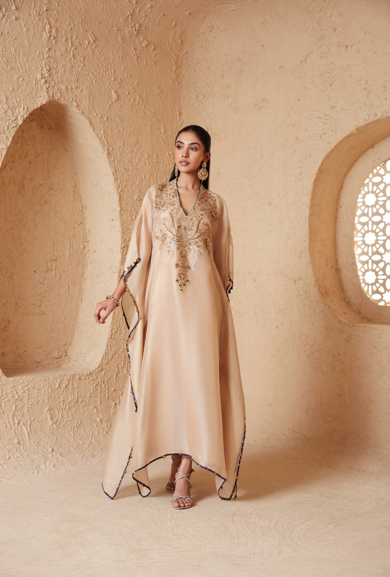 Ivory Heavy Yoke Nihira Kaftan Set