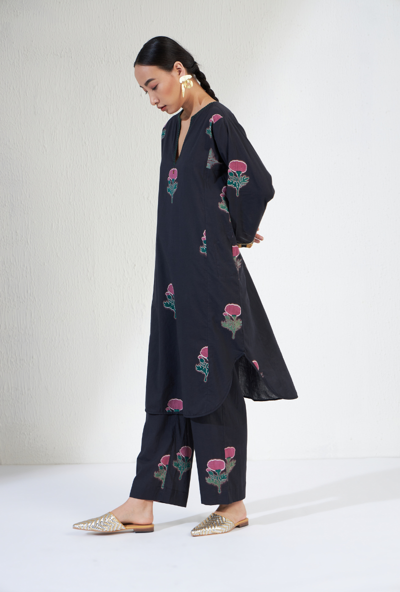Black Hand Block Print Gulnaar Olivia Kurta Set