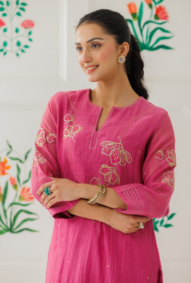 Mauve Pitta Work Yoke Baani Kurta Set