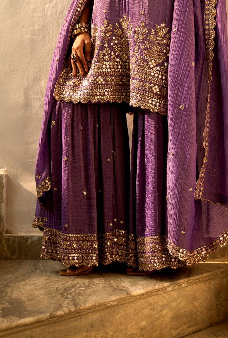 Purple Bead Work Nadira Sharara Set