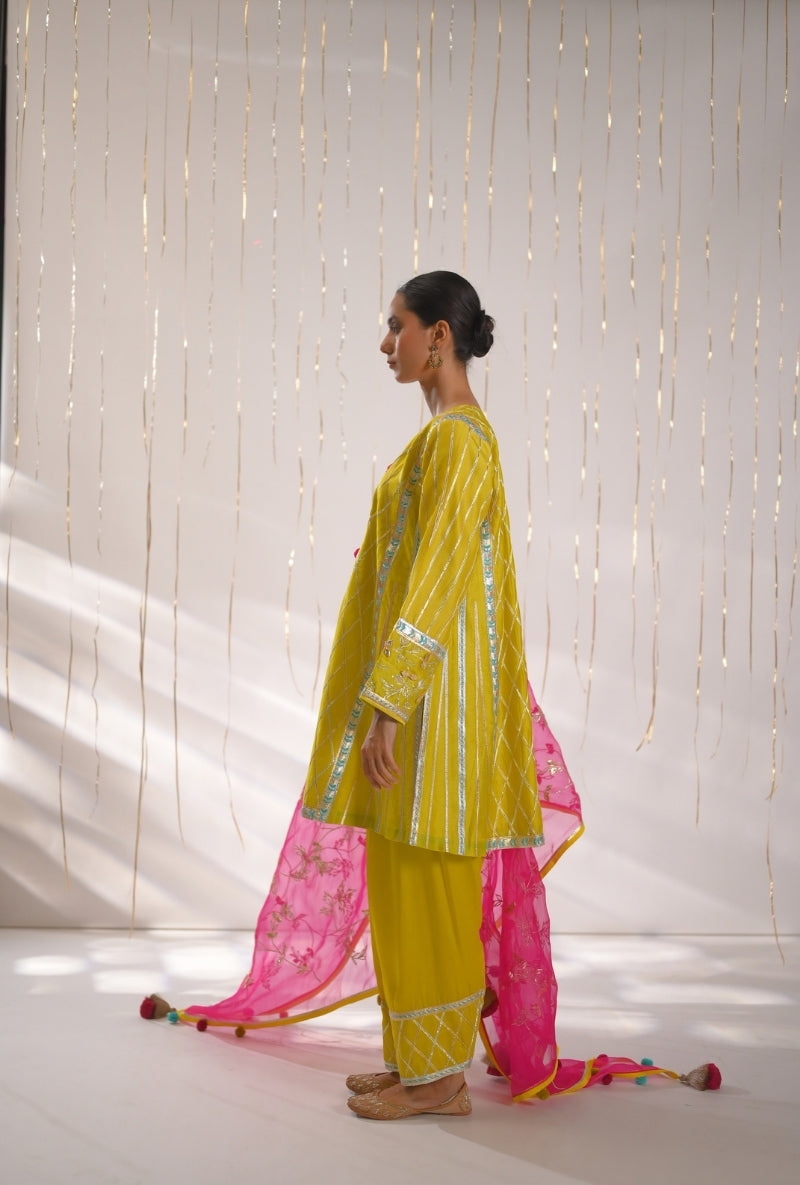 Haldi Yellow Gota Lace Patti Short Mehreen Kurta Set