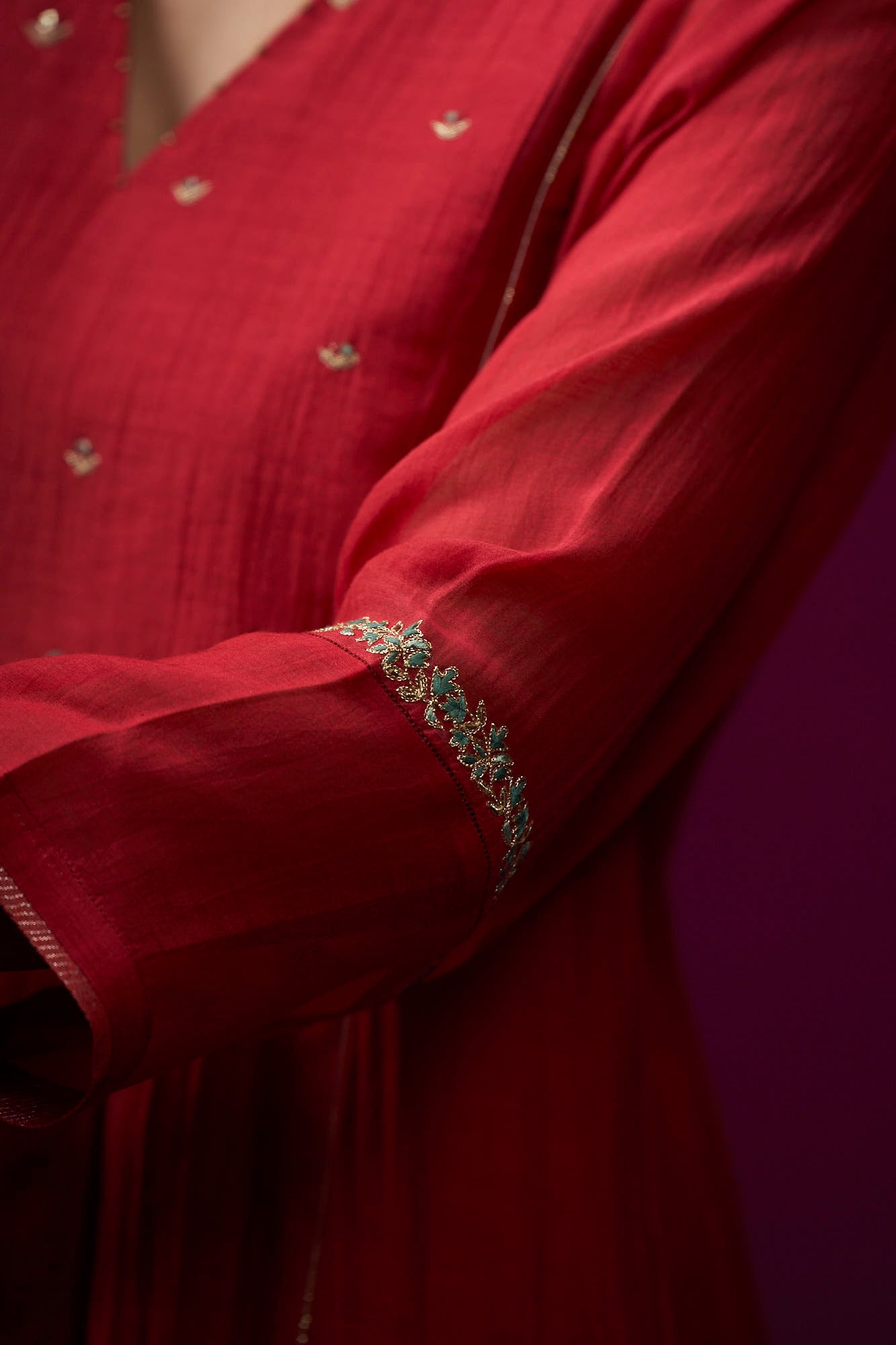 Red Front Gather Raas Kurta Set
