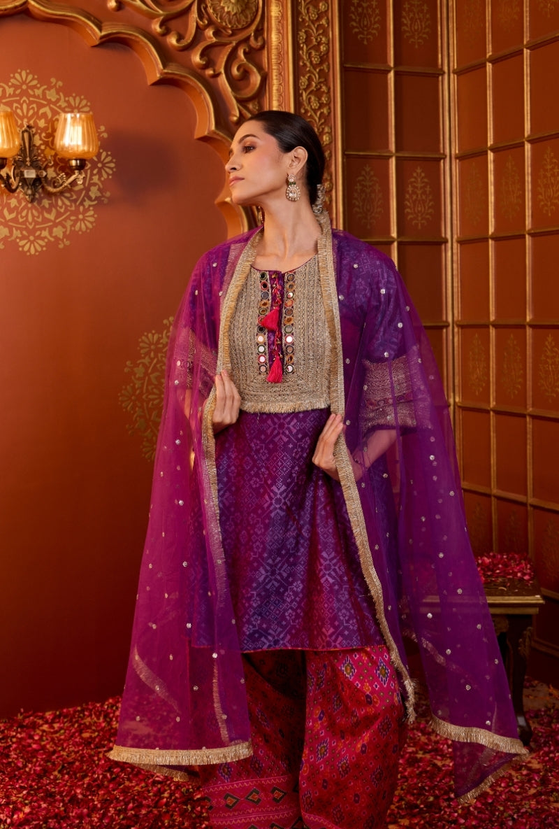 Purple Embroidered Yoke Oorja Salwar Set