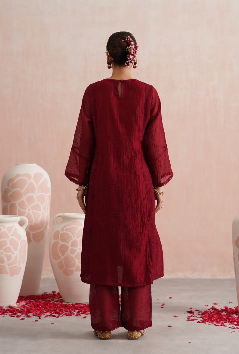Maroon Pearl and Jewels Embroidered Prisha Kurta Set