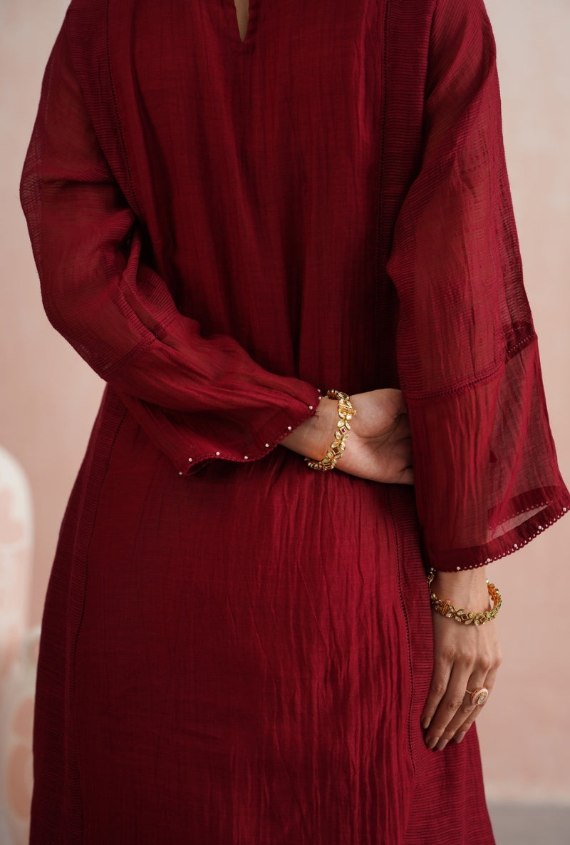 Maroon Pearl and Jewels Embroidered Prisha Kurta Set