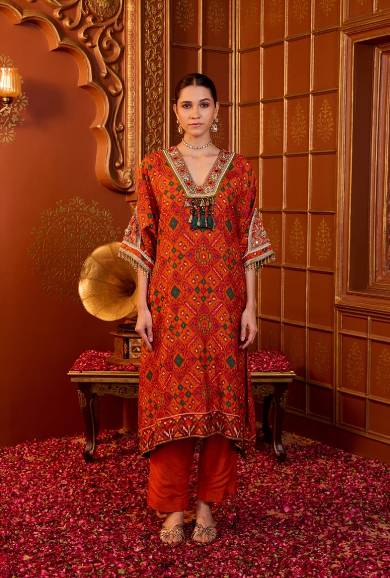 Orange Hand Embroidered Oorja Kaftan Set