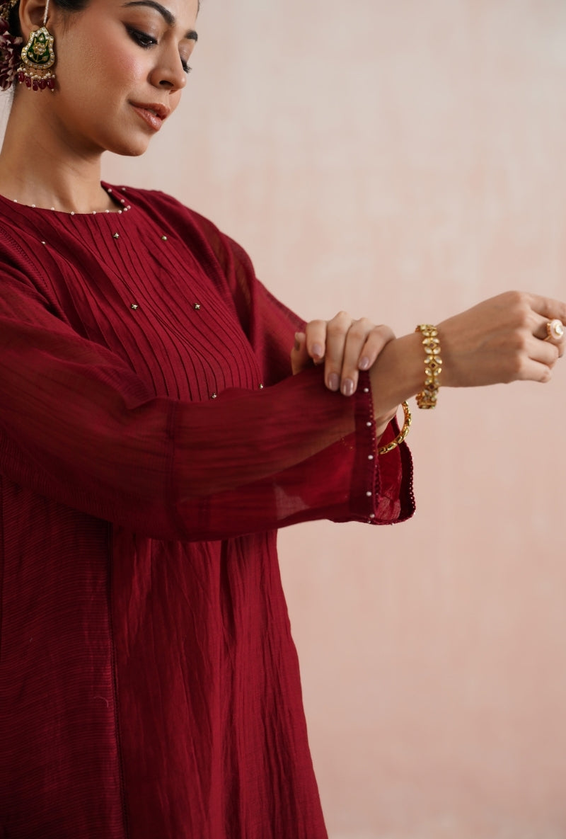 Maroon Pearl and Jewels Embroidered Prisha Kurta Set