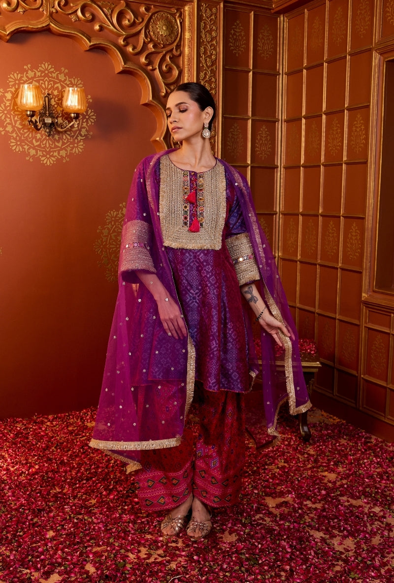 Purple Embroidered Yoke Oorja Salwar Set