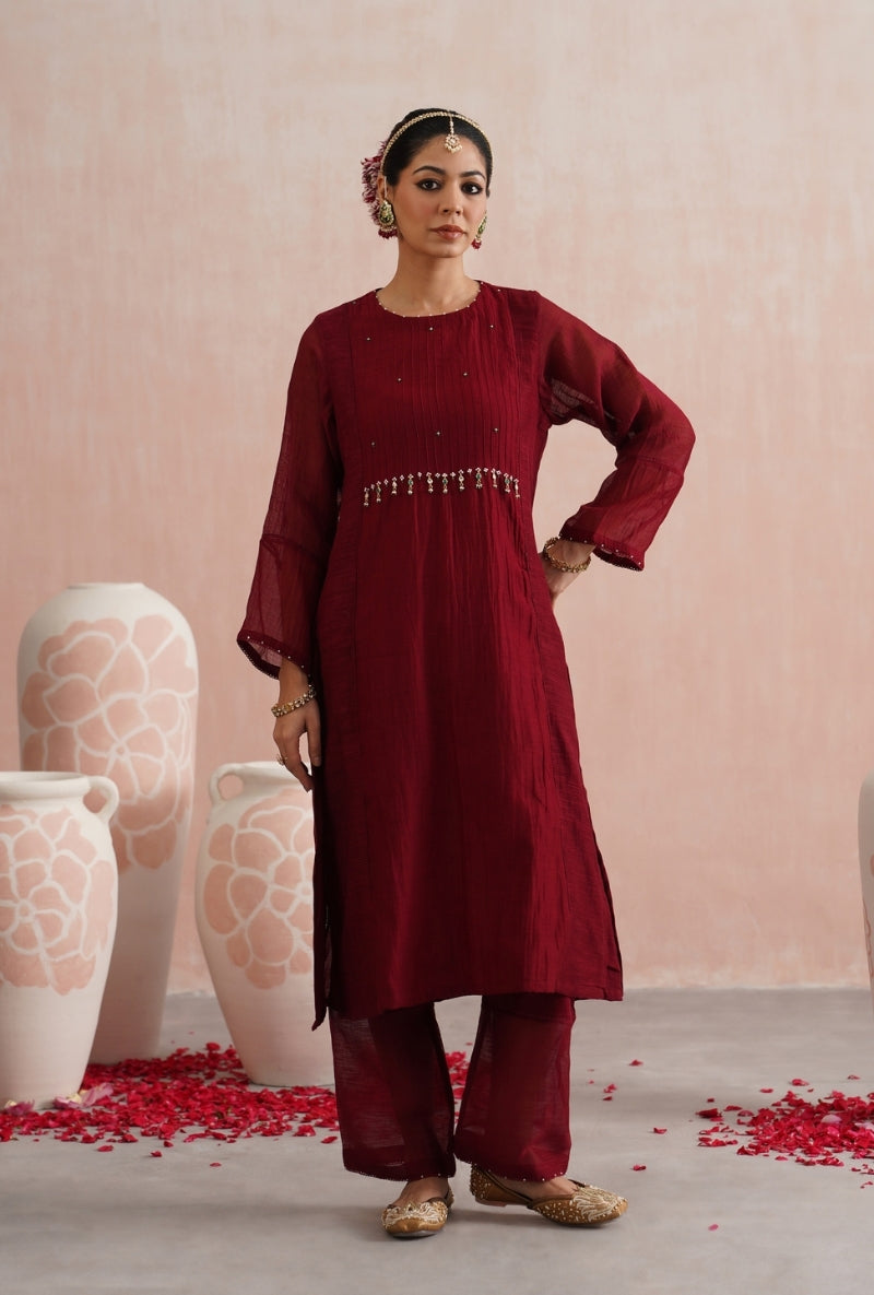 Maroon Pearl and Jewels Embroidered Prisha Kurta Set