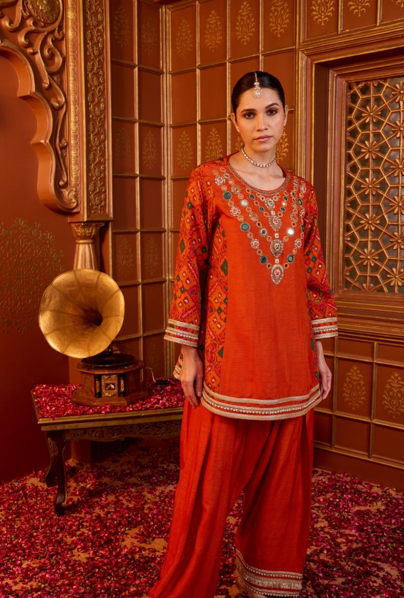 Orange Jewel Neckline Oorja Farshi Set