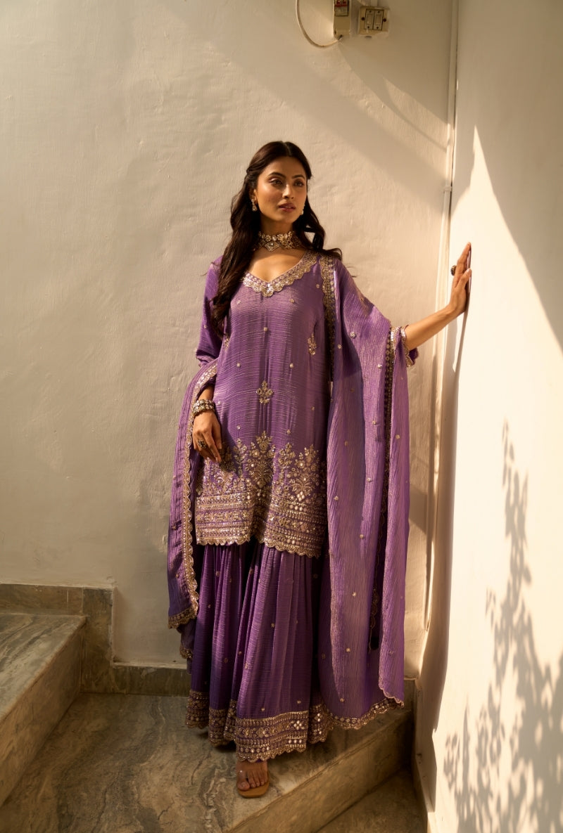 Purple Bead Work Nadira Sharara Set