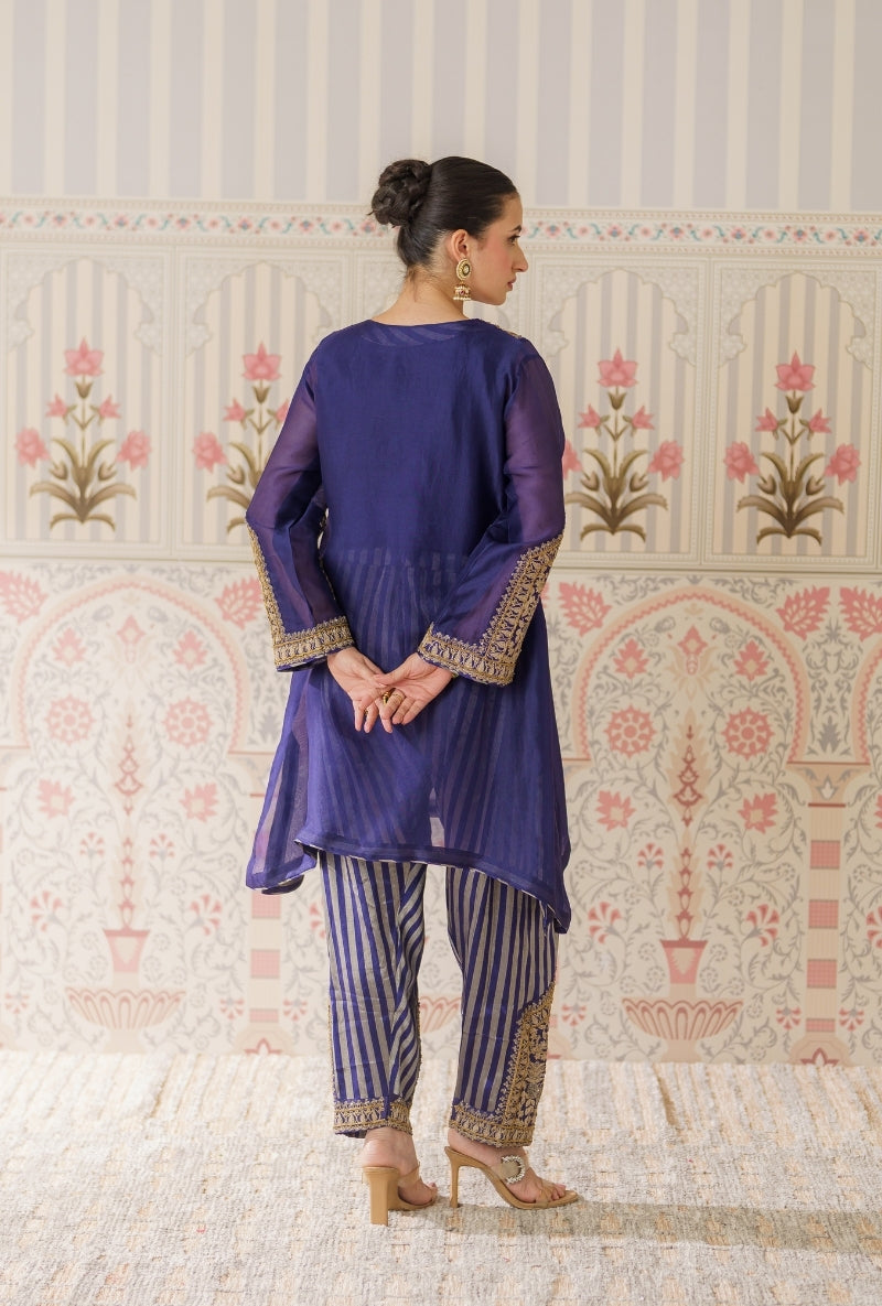 Navy Blue Dori and Sequin Hand Embroidery Mallika Farshi Set