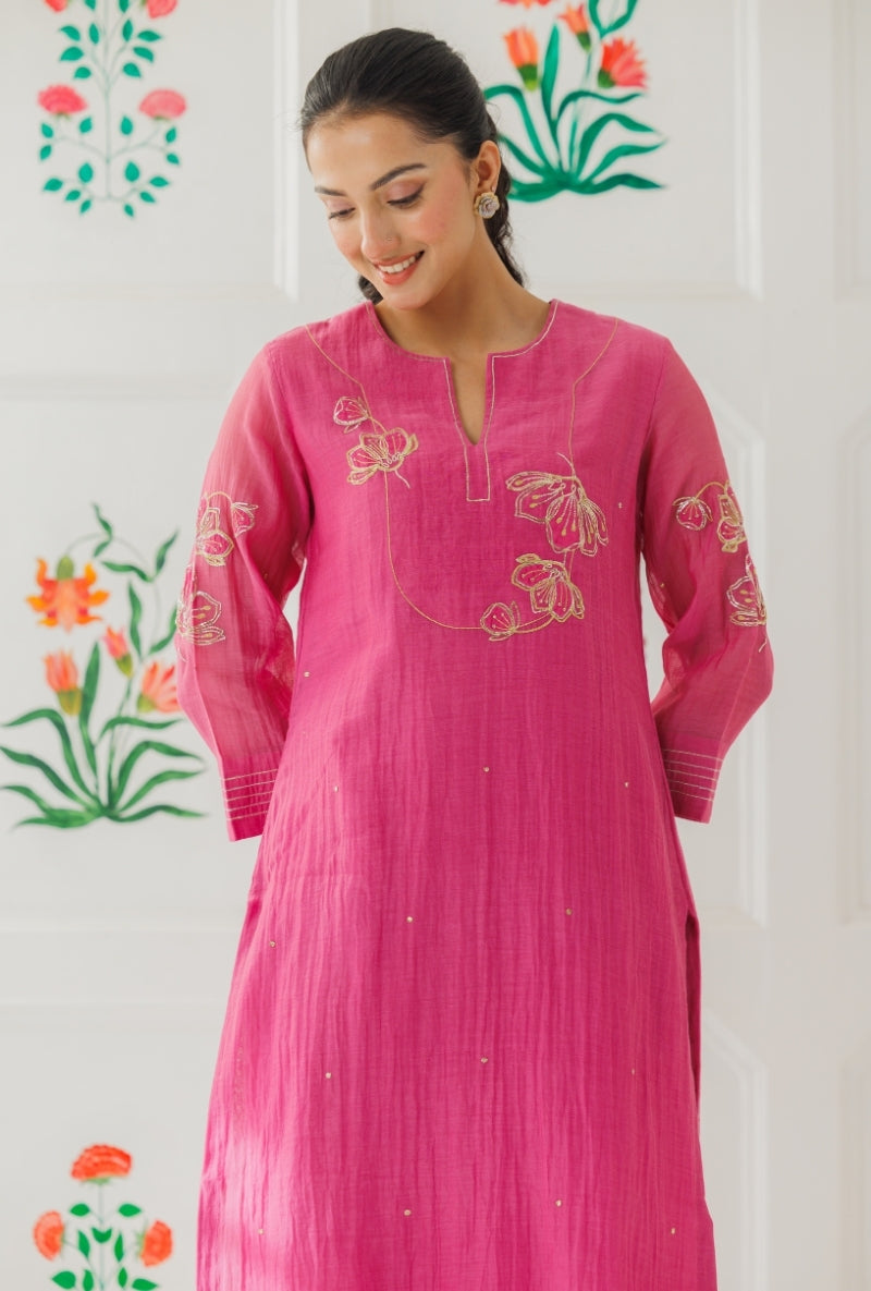 Mauve Pitta Work Yoke Baani Kurta Set