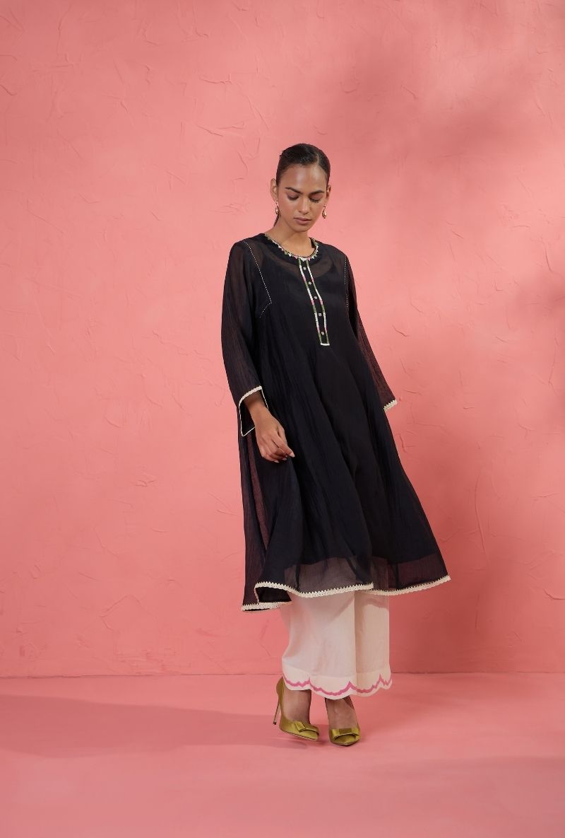 Black Embroidered Neck Bulbul Kurta Set