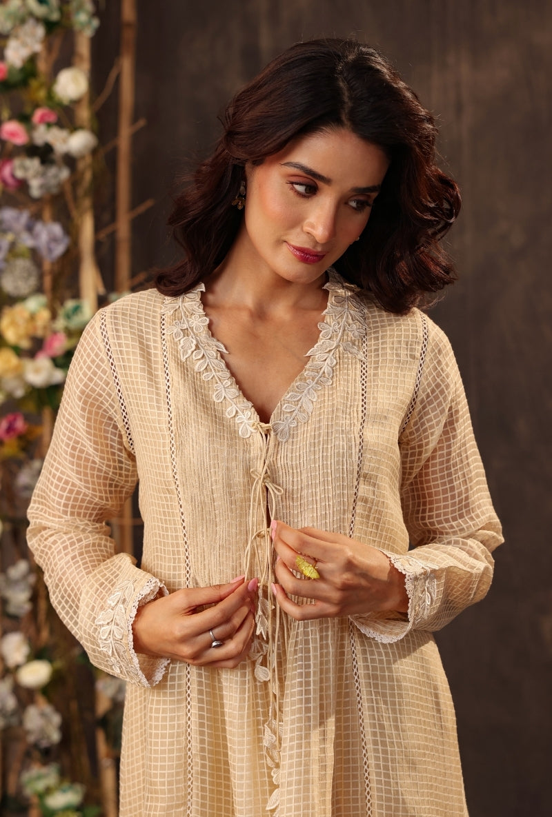 Beige Tie-Up Saaz Kurta Set