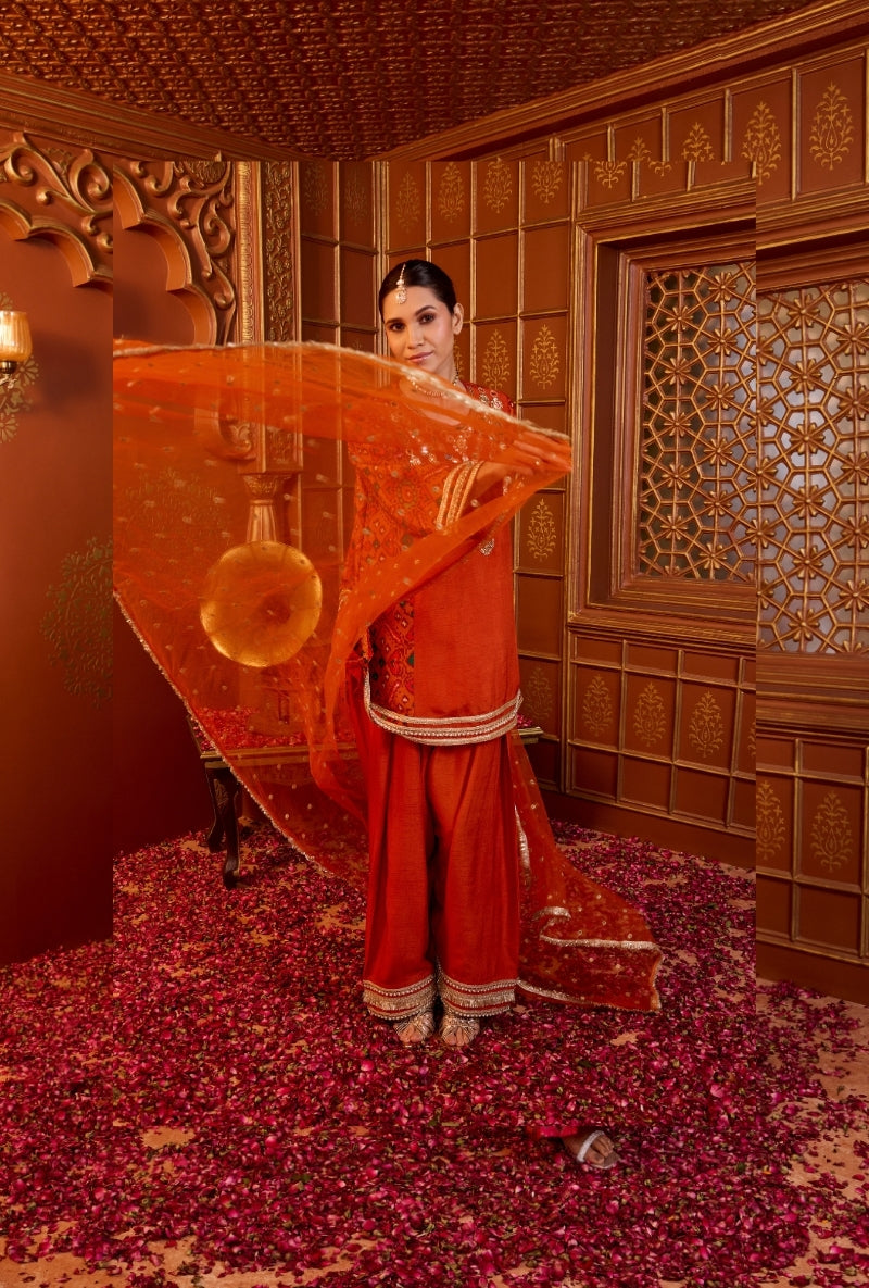 Orange Jewel Neckline Oorja Farshi Set