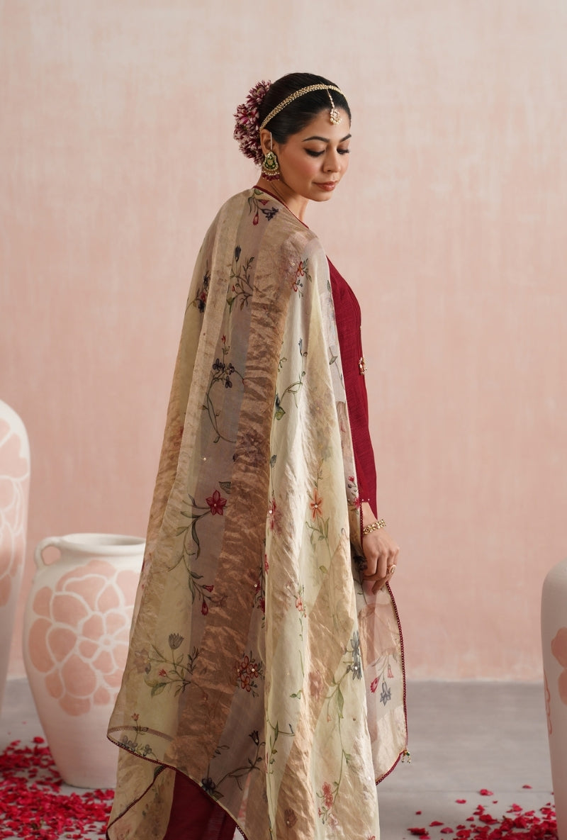 Maroon Pearl and Jewels Embroidered Prisha Kurta Set