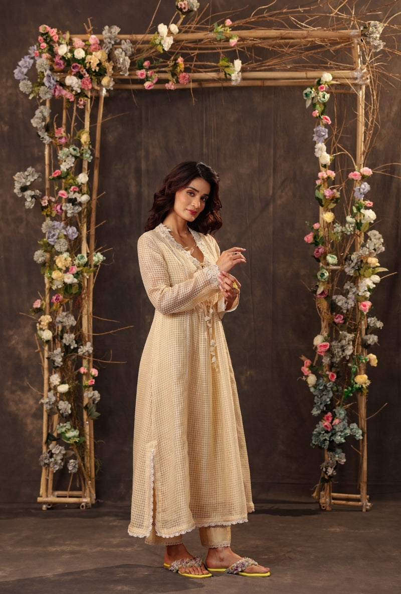 Beige Tie-Up Saaz Kurta Set