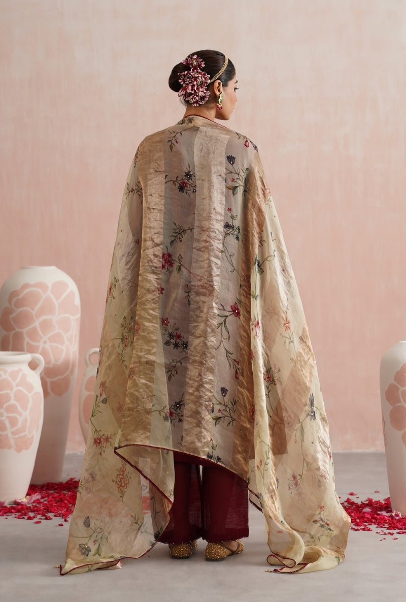 Maroon Pearl and Jewels Embroidered Prisha Kurta Set