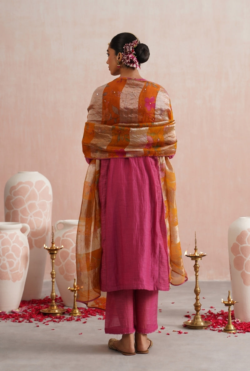 Fuschia Pink Pearl and Jewels Embroidered Prisha Kurta Set