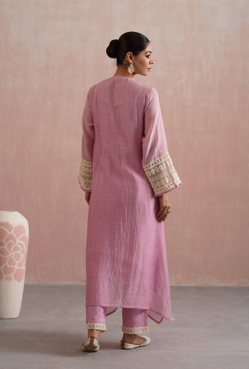 Lilac Pearl Embroidered Lace Detailing Prisha Kurta Set