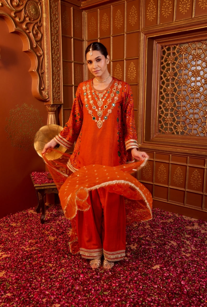 Orange Jewel Neckline Oorja Farshi Set