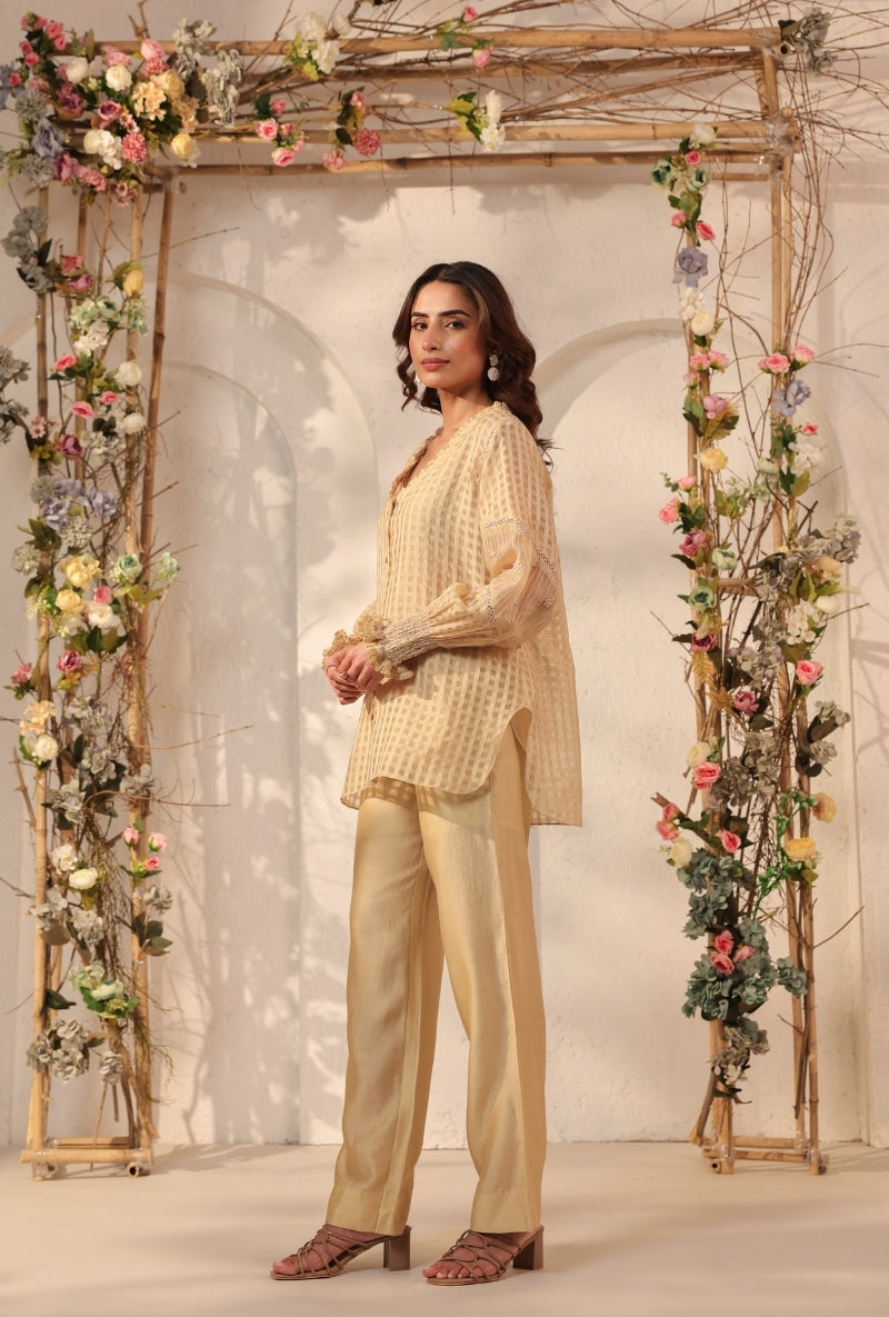 Beige V Neck Saaz Co-Ord Set