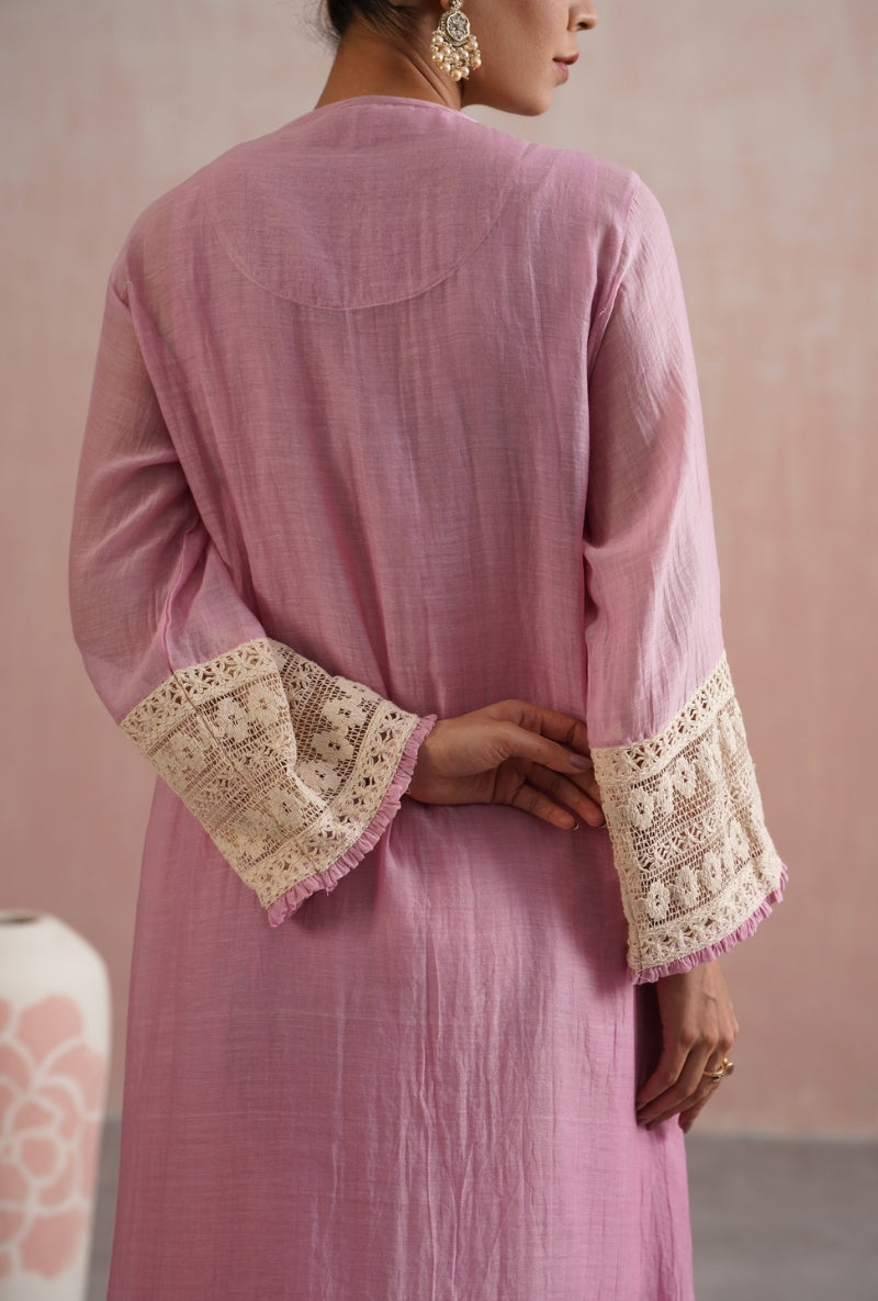 Lilac Pearl Embroidered Lace Detailing Prisha Kurta Set