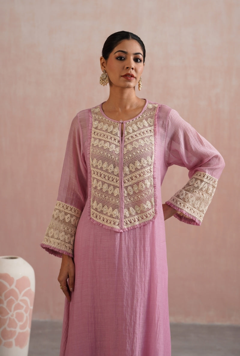 Lilac Pearl Embroidered Lace Detailing Prisha Kurta Set