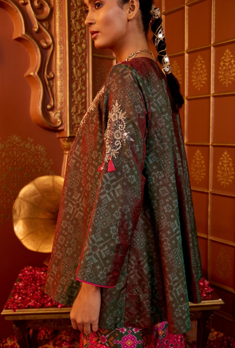 Green Mirror Yoke Oorja Sharara Set