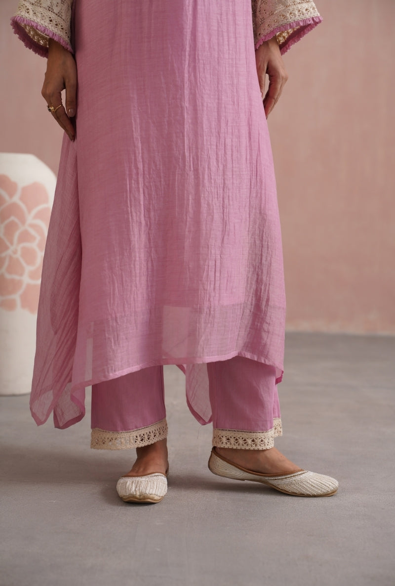 Lilac Pearl Embroidered Lace Detailing Prisha Kurta Set