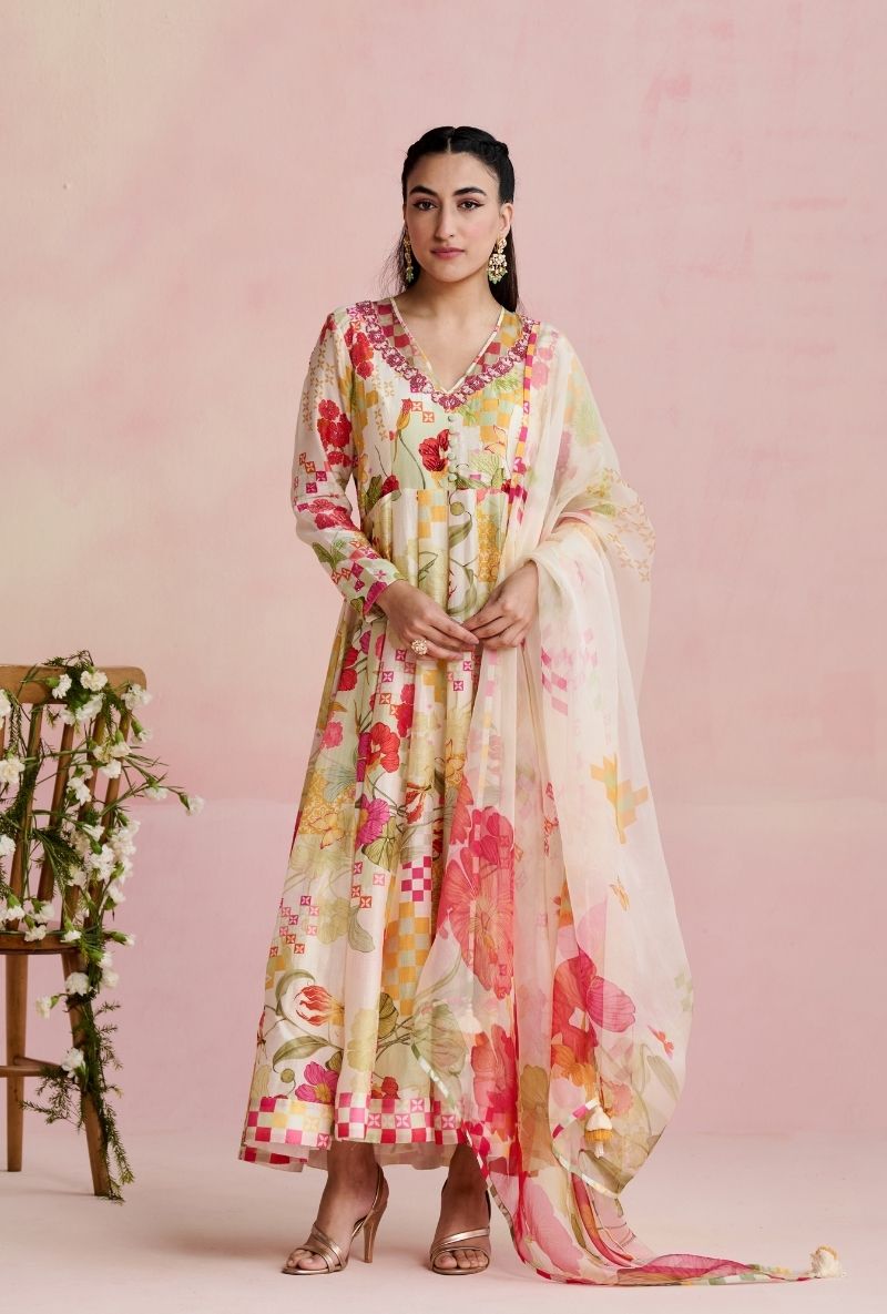 Multi Color Printed Anarkali Amara Kurta Set