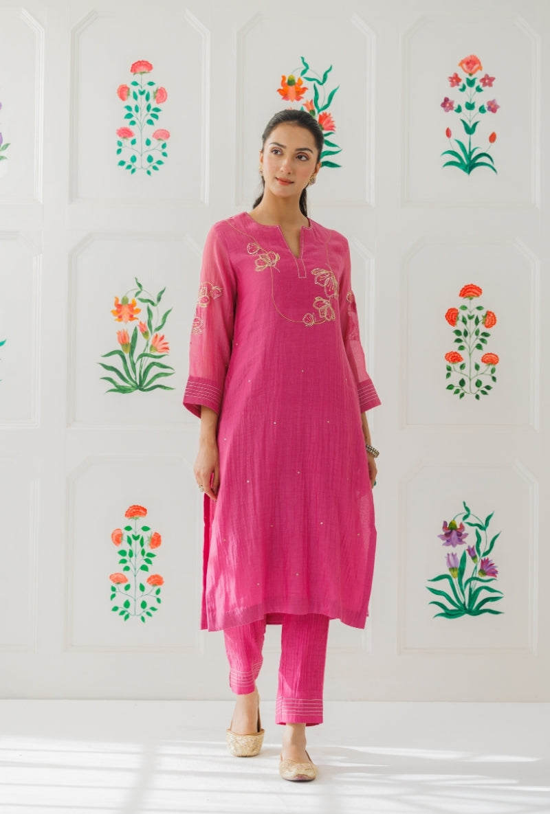 Mauve Pitta Work Yoke Baani Kurta Set