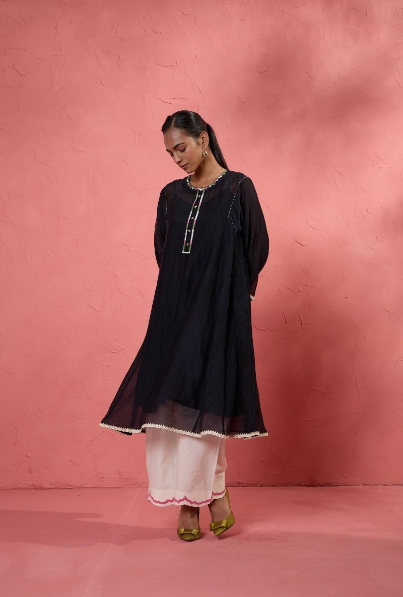 Black Embroidered Neck Bulbul Kurta Set