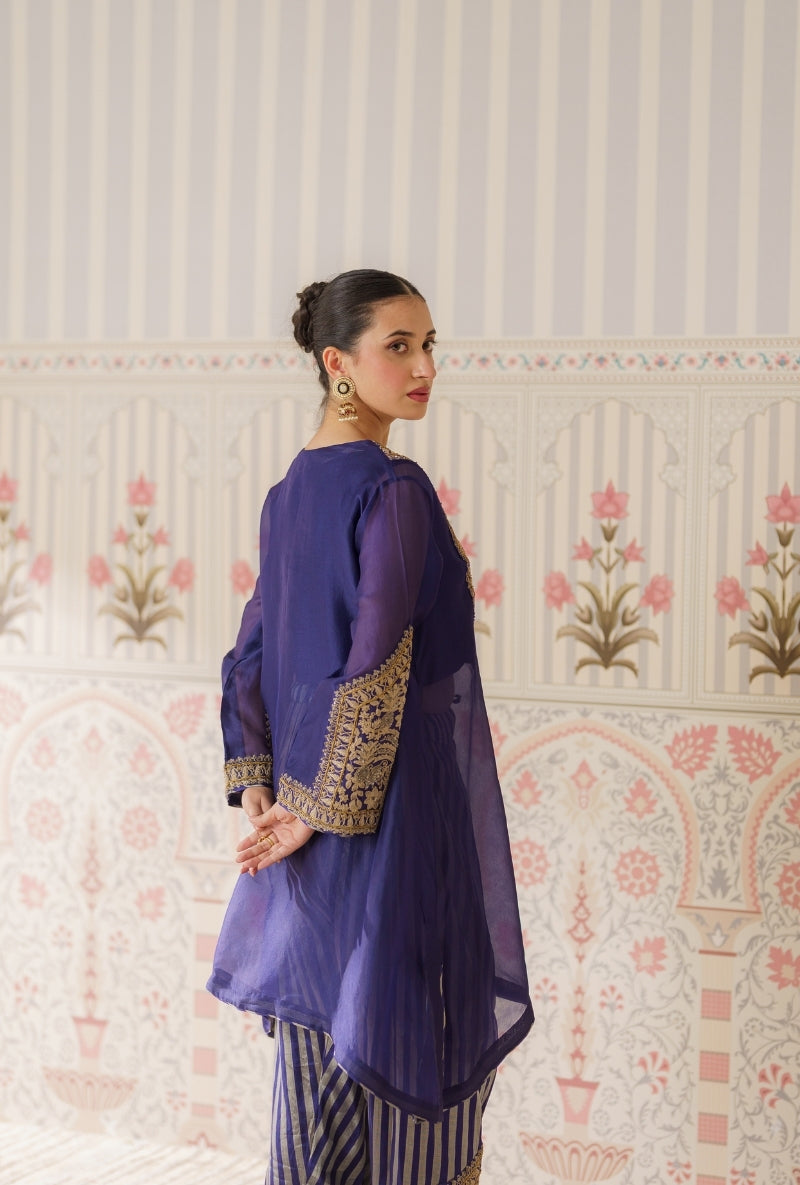 Navy Blue Dori and Sequin Hand Embroidery Mallika Farshi Set
