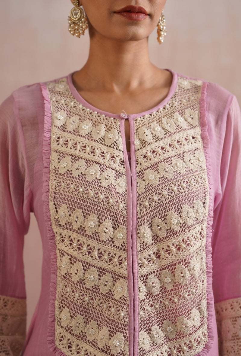 Lilac Pearl Embroidered Lace Detailing Prisha Kurta Set