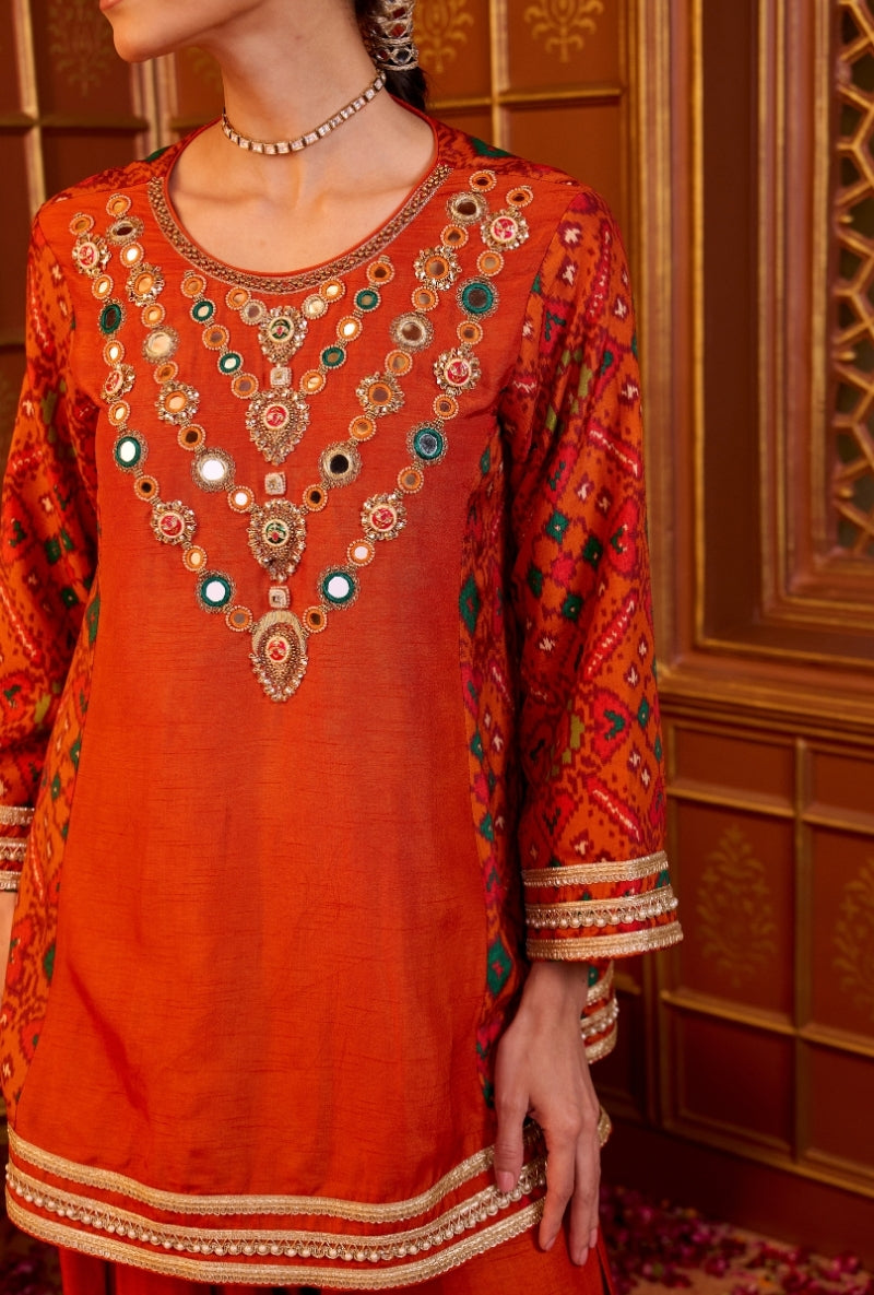 Orange Jewel Neckline Oorja Farshi Set