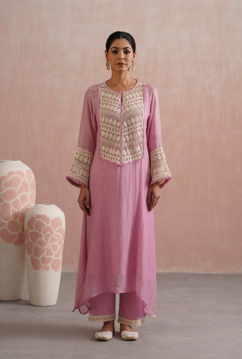 Lilac Pearl Embroidered Lace Detailing Prisha Kurta Set