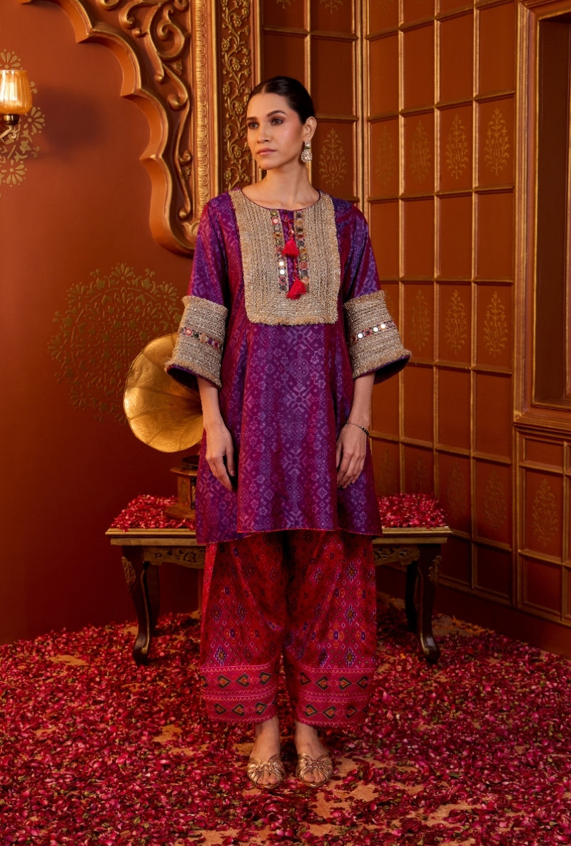 Purple Embroidered Yoke Oorja Salwar Set