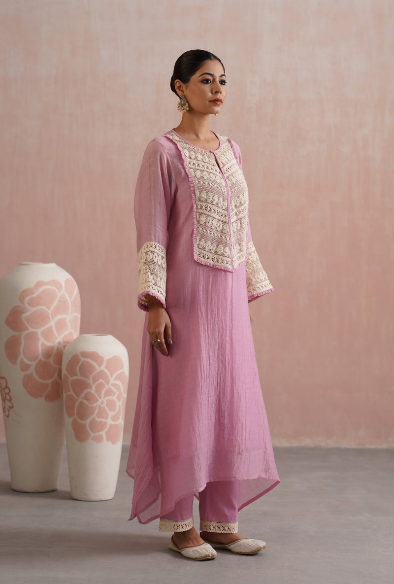 Lilac Pearl Embroidered Lace Detailing Prisha Kurta Set
