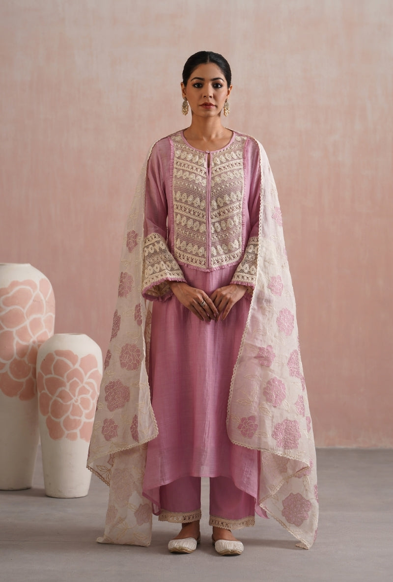 Lilac Pearl Embroidered Lace Detailing Prisha Kurta Set