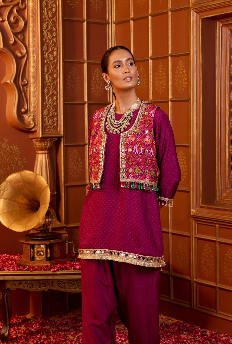 Wine Patola Koti Oorja Co-Ord Set