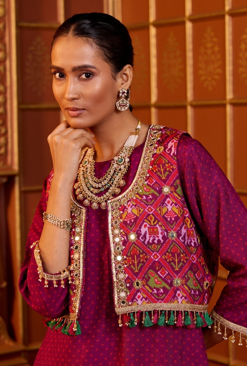 Wine Patola Koti Oorja Co-Ord Set