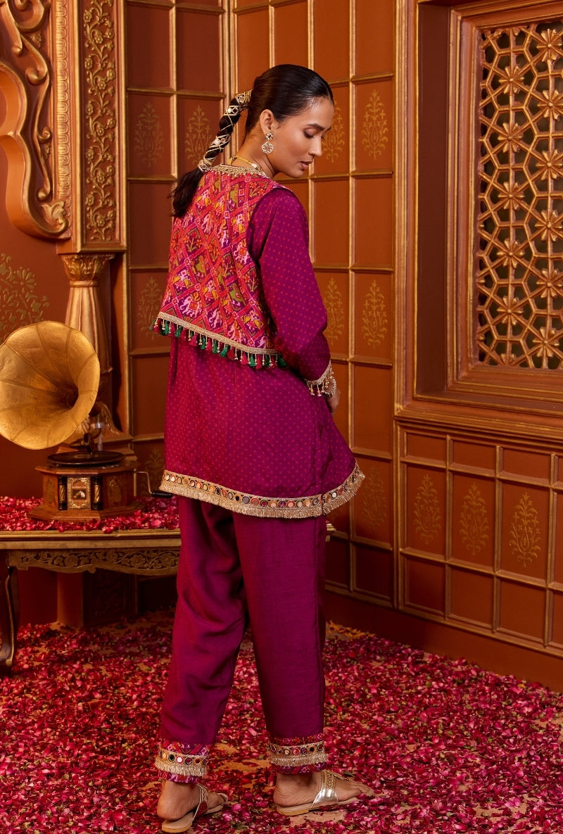 Wine Patola Koti Oorja Co-Ord Set