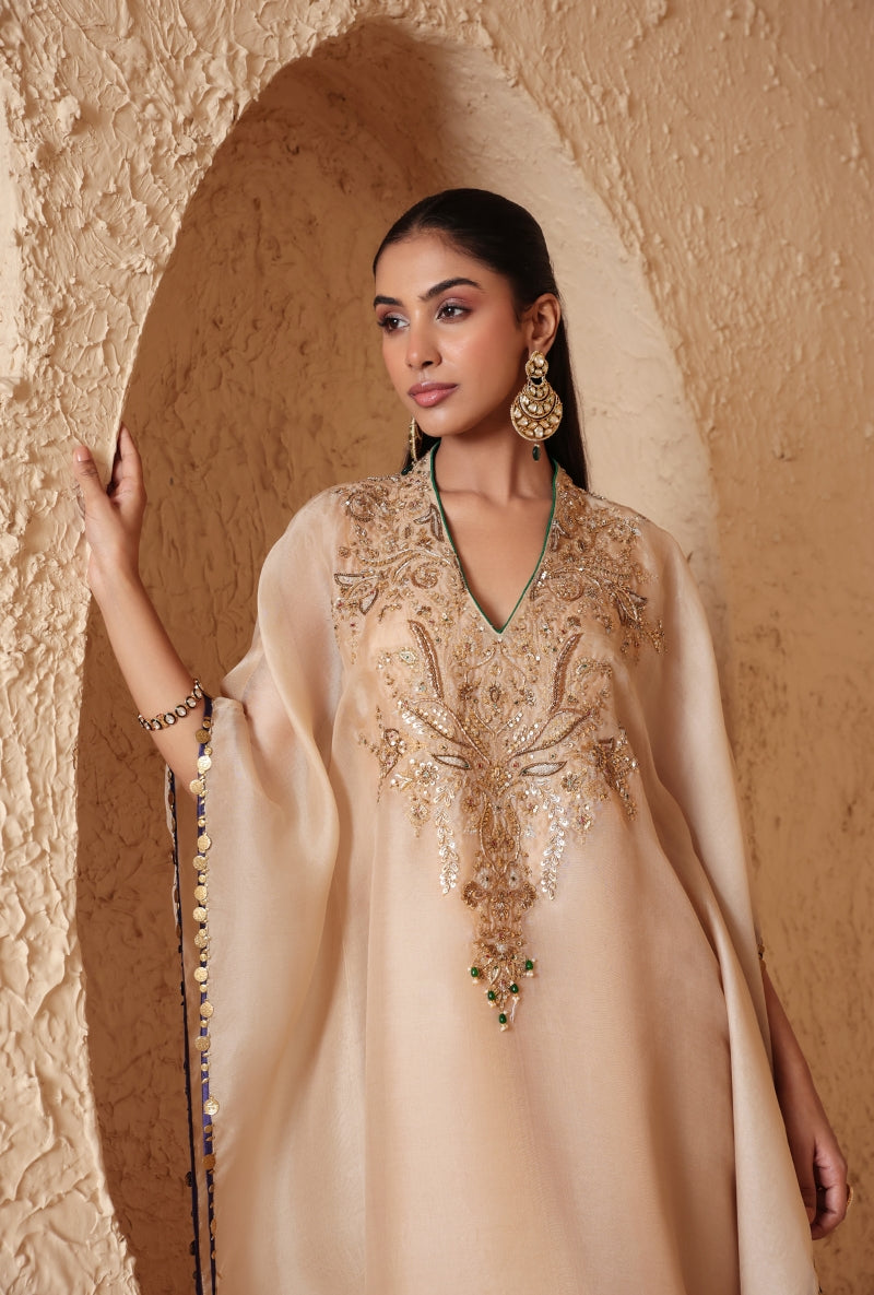 Ivory Heavy Yoke Nihira Kaftan Set