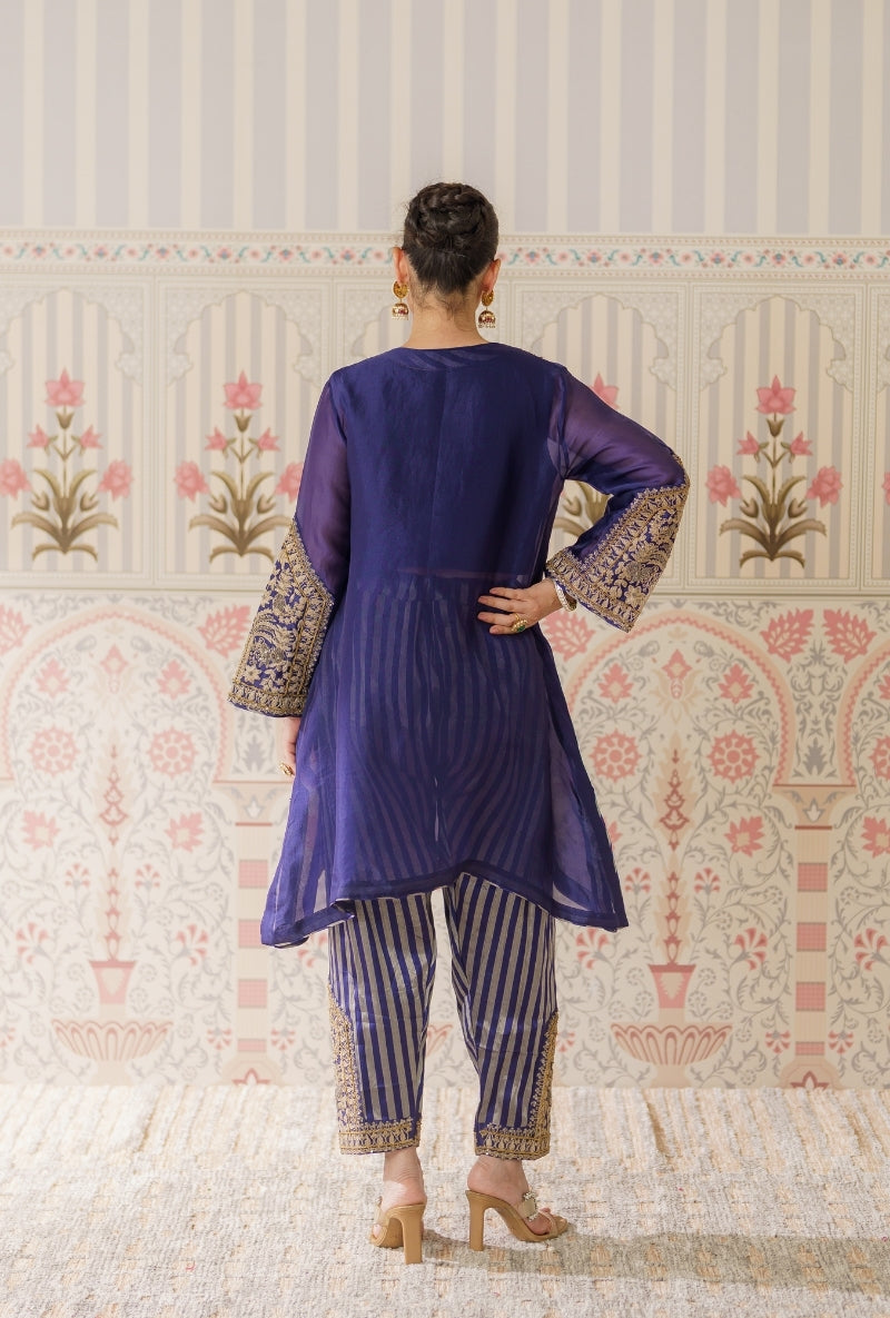 Navy Blue Dori and Sequin Hand Embroidery Mallika Farshi Set