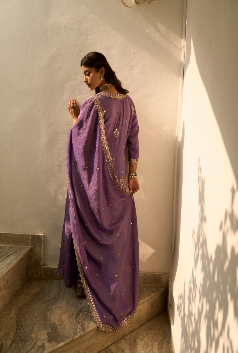 Purple Bead Work Nadira Sharara Set