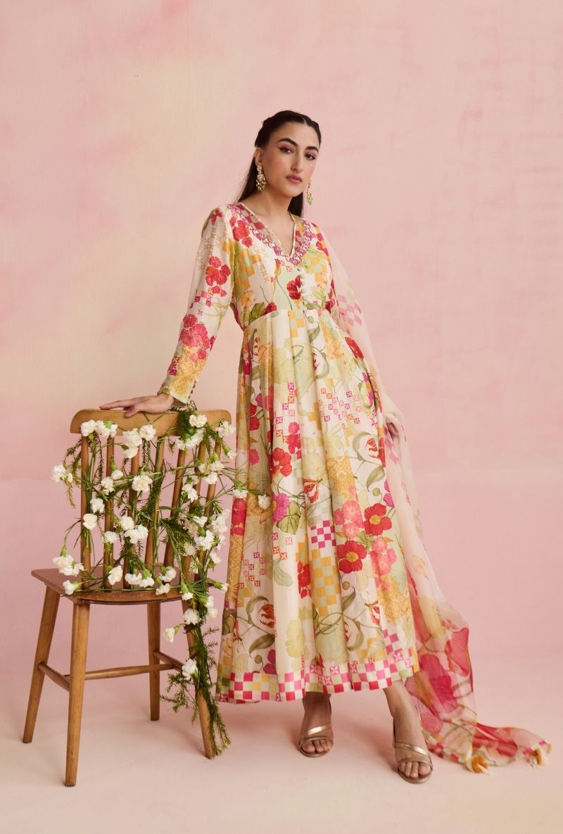 Multi Color Printed Anarkali Amara Kurta Set