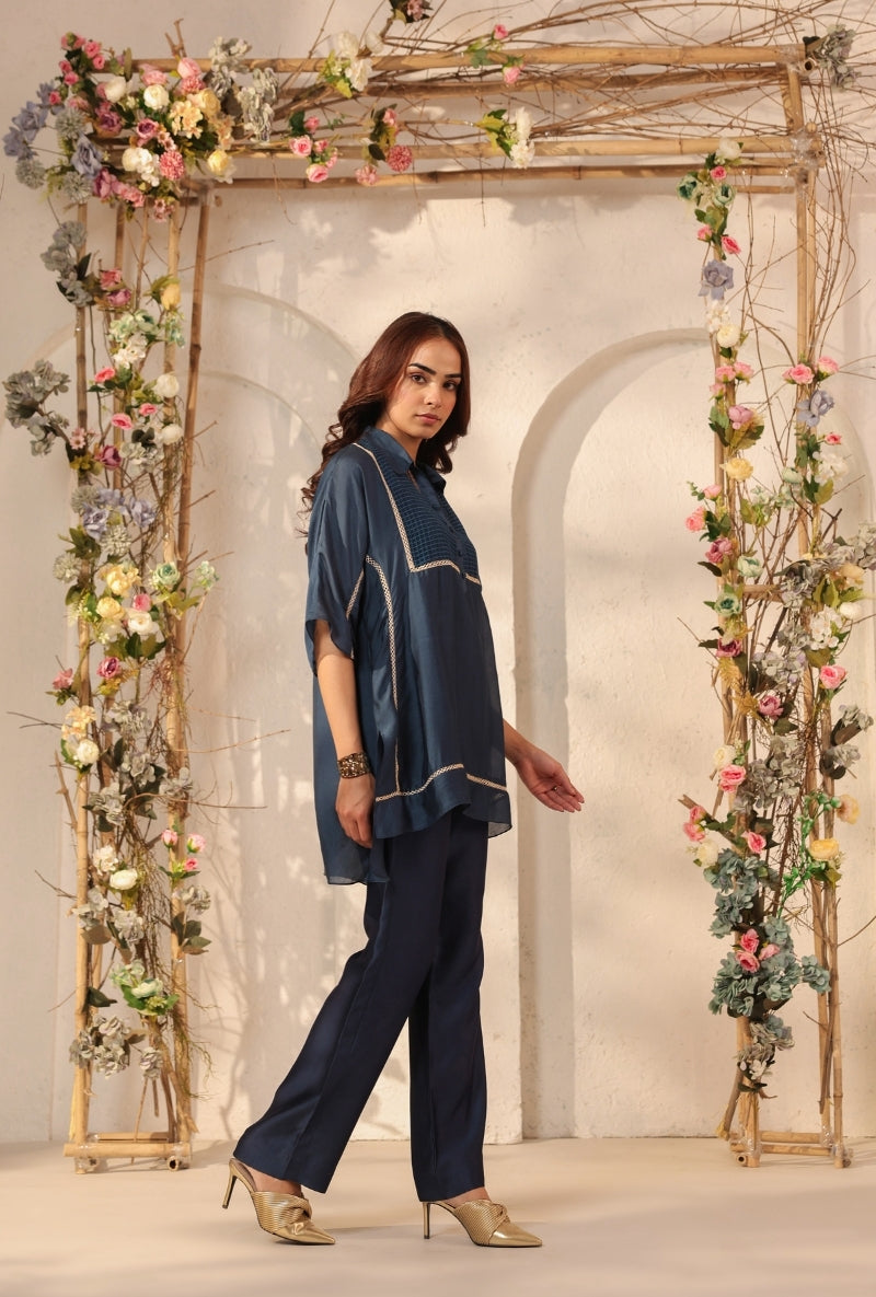 Dark Blue Collar Saaz Co-Ord Set