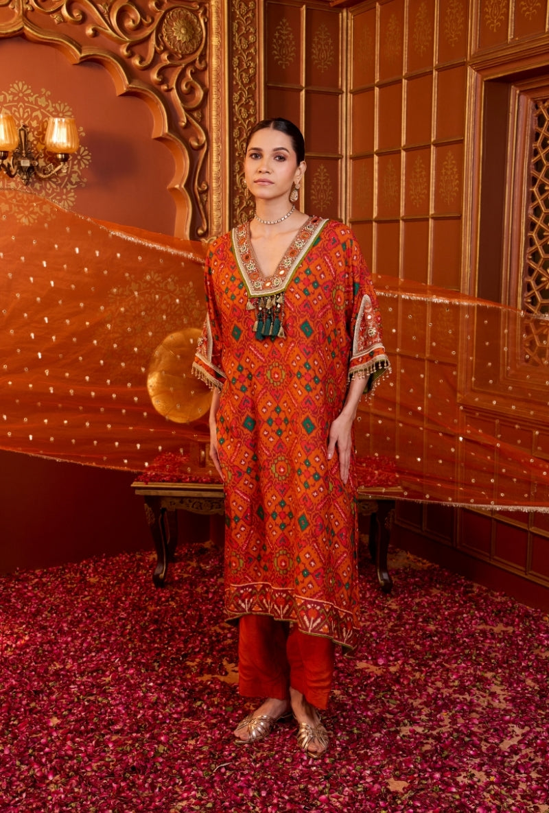 Orange Hand Embroidered Oorja Kaftan Set
